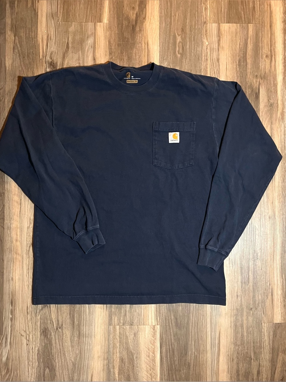 Modern Carhartt Pocket Long Sleeve T-shirt Navy Blue Size Medium Original Fit